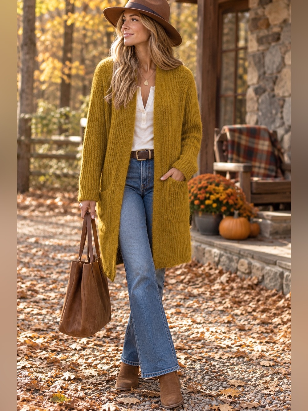 Luxury Casual Hartford Paris Kid Mohair Blend Long Open Duster Cardigan Mustard